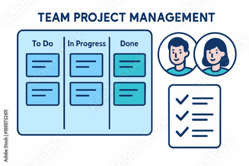 Team Project Management Kanban Board with Team Members and Checklist.