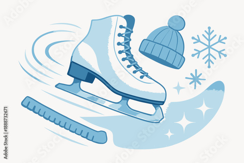 Winter Ice Skating Set with Skate, Hat, and Snowflake.