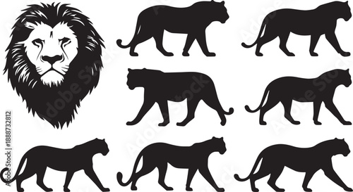 Silhouette of a lion s head and body in a minimalist style