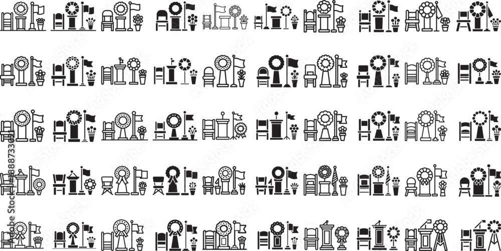Obraz premium Black and white illustrations of various fairground rides and attractions icons