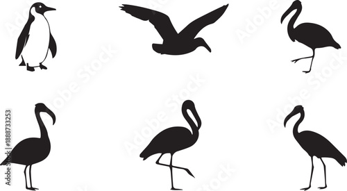 Silhouette of a flamingo standing with its head gracefully curved