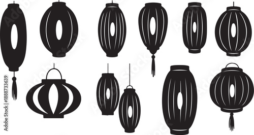 Black Lanterns Silhouettes on White Background for Decoration Ideas
