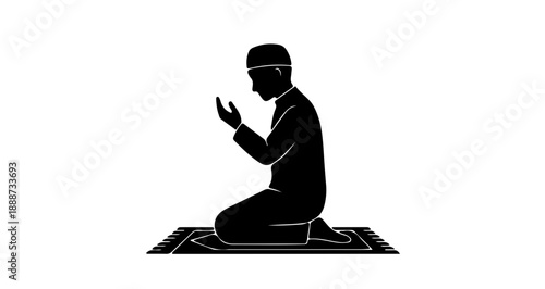 Muslim Man Praying and Making Dua Silhouette on Prayer Mat