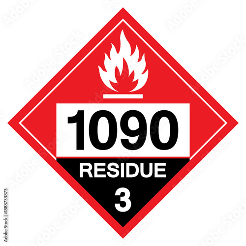 Acetone UN1090 Residue Class 3 Symbol Sign, Vector Illustration, Isolate On White Background, Label .EPS10