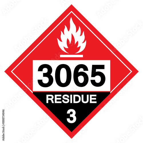 UN3065 Flammable Liquid Residue Class 3 Symbol Sign, Vector Illustration, Isolate On White Background, Label.EPS10