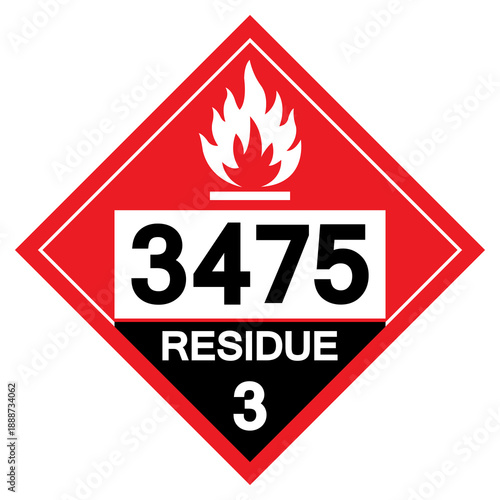 UN3475 Flammable Liquid Residue Class 3 Symbol Sign, Vector Illustration, Isolate On White Background, Label .EPS10
