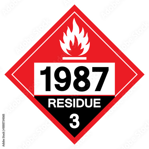 UN1987 Alcohols Denatured Alcohol Residue Class 3 Symbol Sign, Vector Illustration, Isolate On White Background, Label.EPS10