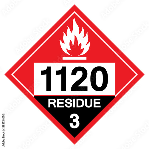 Butanols UN1120 Residue Class 3 Symbol Sign, Vector Illustration, Isolate On White Background, Label .EPS10