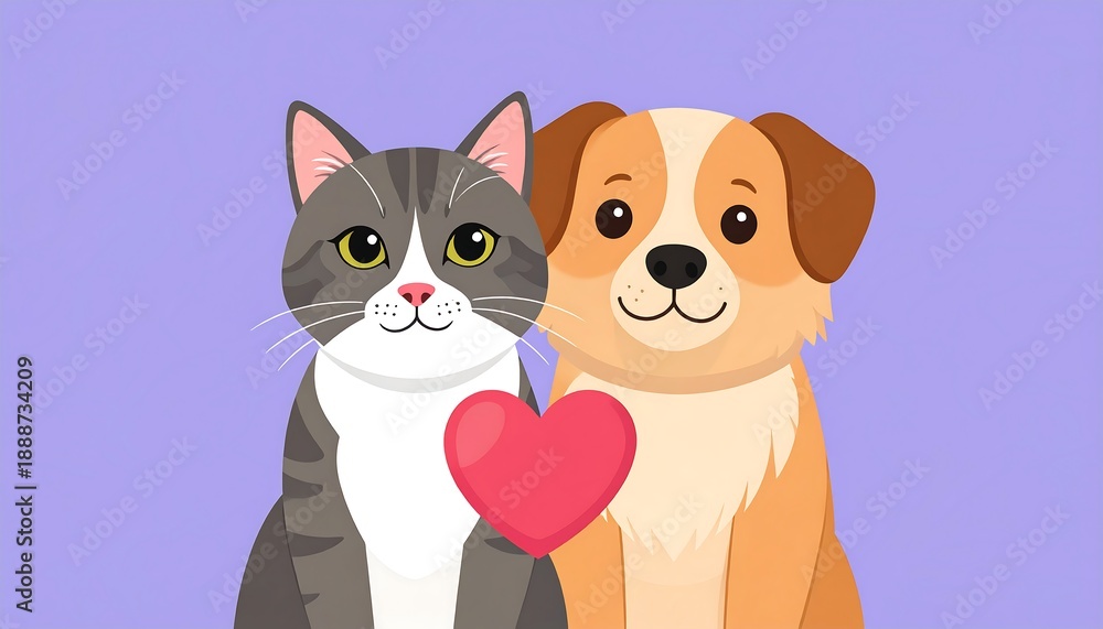 Fototapeta premium A smiling cat and dog with heart