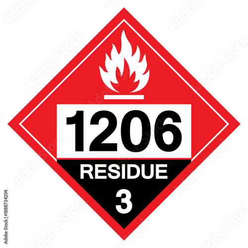 Heptanes UN1206 Residue Class 3 Symbol Sign, Vector Illustration, Isolate On White Background, Label .EPS10