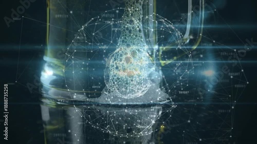 Liquid stream contacting glass base, forming foam column while digital sphere tracking foam growth