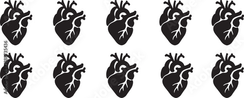 Hand Drawn Black Anatomical Heart Icons Vector Set