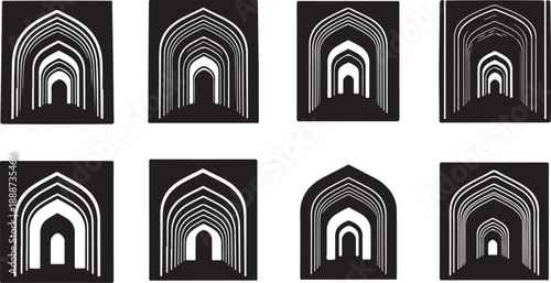 Black and white archway designs in a grid pattern
