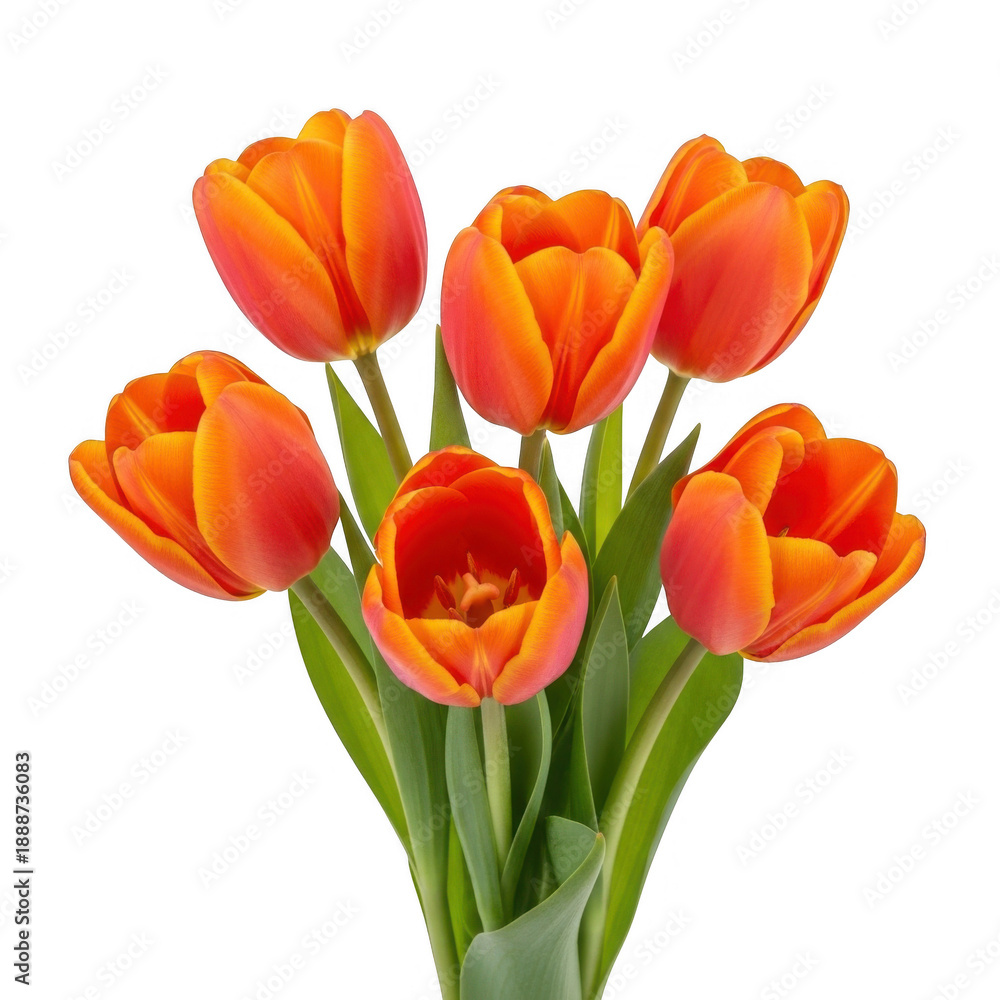 Fototapeta premium Vibrant orange tulips bouquet isolated on transparent background
