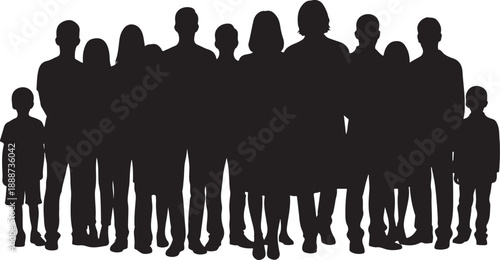 Diverse group of people standing together in silhouette form