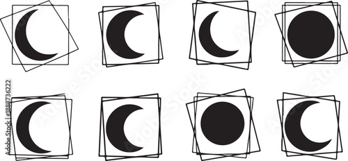 Phases of the Moon Icon Set in Black and White