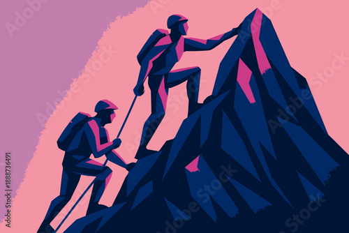 Climbers Ascending a Mountain Peak - A Journey of Perseverance.