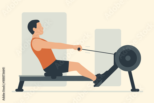 Man Exercising on Rowing Machine for Fitness and Strength.