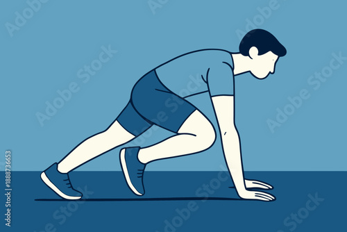 Man in Mountain Climber Exercise Position, Fitness Illustration.