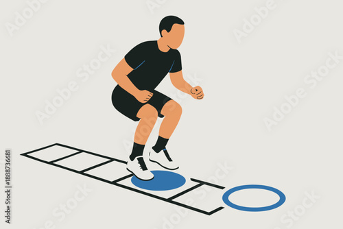 Man Performing Agility Ladder Drill with Focus and Determination.