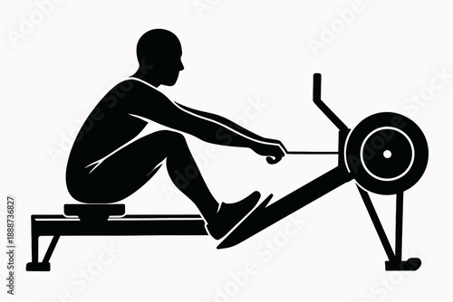 Silhouette of a man using a rowing machine for exercise.