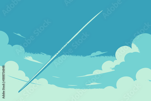 Stylized Comet Streak Across a Blue Sky with Clouds.