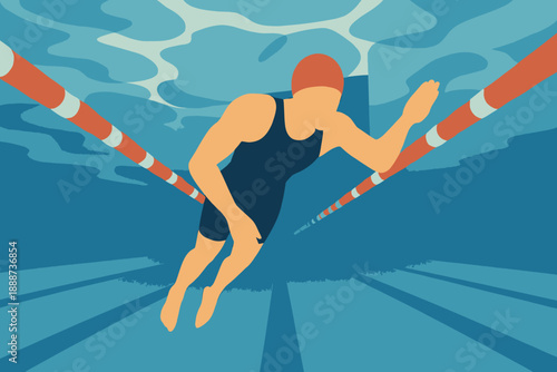 Swimmer in Motion - Underwater View of a Focused Athlete.