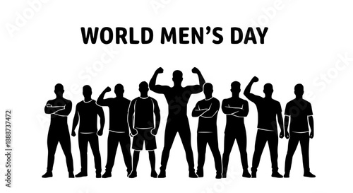 World Men's Day Celebration Featuring Silhouette Group of Diverse Men Symbolizing Strength, Health, and Unity