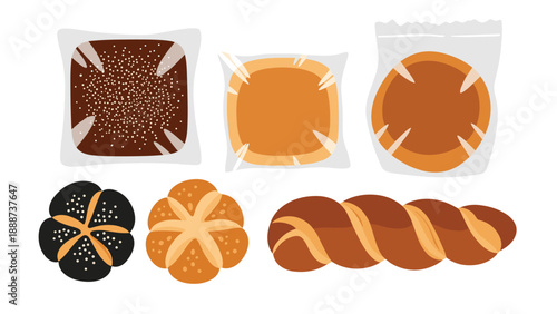 Assortment of fresh baked bread including loaves rolls and pastries in different shapes and colors.