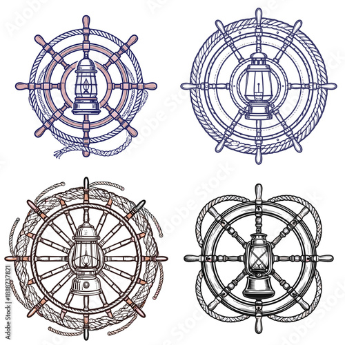 The Sailor and the Kerosene Lamp. Intricate Designs Showcase a Kerosene Lamp Surrounded by Ship Wheels and Ropes, Evoking a Sense of Maritime Adventure and Nostalgia