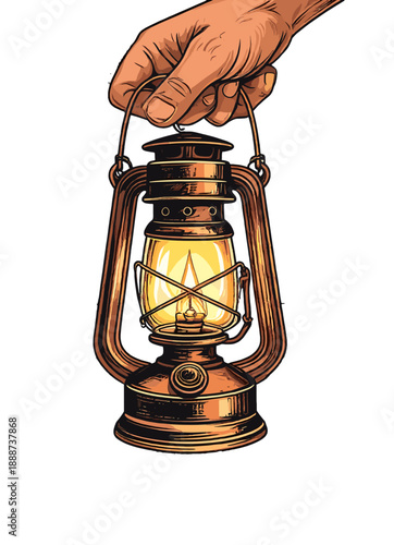The Sailor and the Kerosene Lamp. A Hand Holds a Vintage Kerosene Lamp, Casting a Warm Glow That Illuminates the Surroundings, Evoking a Sense of Adventure and Nostalgia