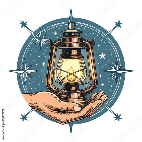 The Sailor and the Kerosene Lamp. Shining Bright in the Night Sky While Guiding Lost Souls Across the Dark Waters Towards Safe Shores and Distant Lands Filled With Adventure