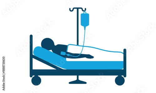 Hospital patient with iv drip in bed