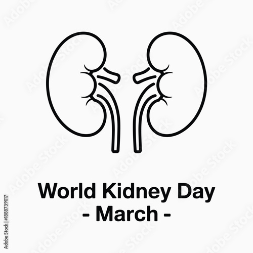 World Kidney Day Illustration with Human Kidneys Black and White Minimal Line Art Vector