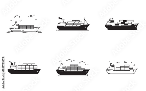 Collection of Cargo Ships Illustrations