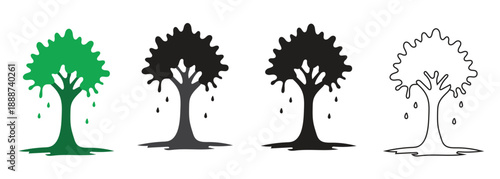 Abstract tree silhouettes with melting liquid effect in various styles and colors