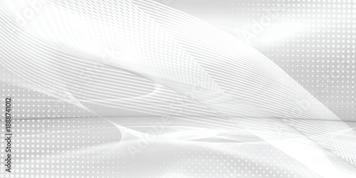 Abstract white digital dynamic wave background with dot. Abstract tech network connection dots. Digital technology and big data analysis background.