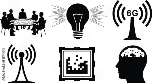 Silhouettes of people ideas technology and brainstorming