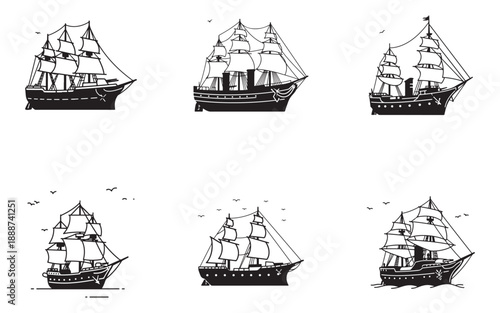 Collection of Pirate Ships Sailing the Seas