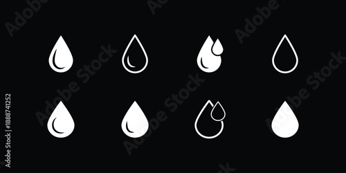 Raindrops icon line style. Graphic design element vectors. Water drop icons logo vector. Minimal teardrop icon set of liquid drops in simple vector silhouettes. Water drop icons linear icon. 