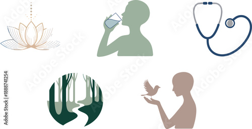 Icons representing health nature and spiritual wellbeing