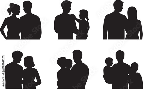 Silhouettes of people in various standing, walking, and social poses. Black isolated human figures in minimal vector style, ideal for lifestyle, business, infographic, and design use.