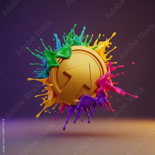 3D Upward Arrow Icon with Paint Splash Explosion