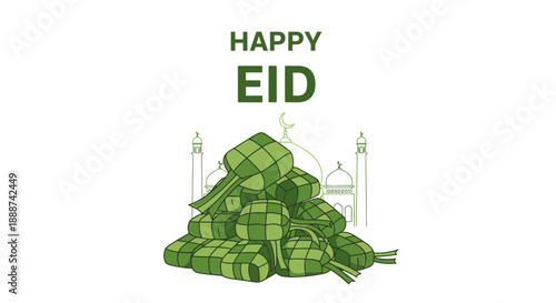 Eid Celebration with Money and Mosque Illustration Vector Graphics