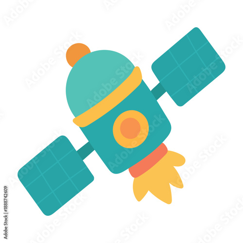 Orbiting satellite illustration for astronomy education, featuring communication technology, engineering themes, and modern space exploration graphics.