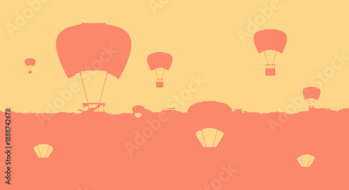 Multiple parachutes descending onto a landscape from a high vantage point Image_fx effect