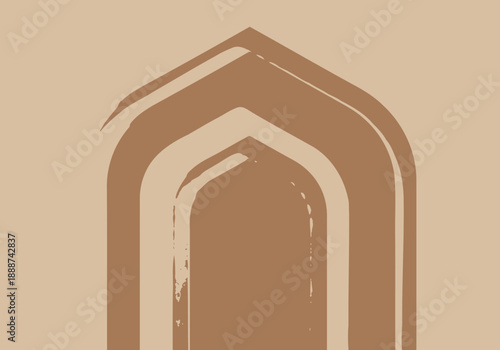 Architectural illustration of a doorway rendered in a stylized, layered design with sharp angles and abstract elements