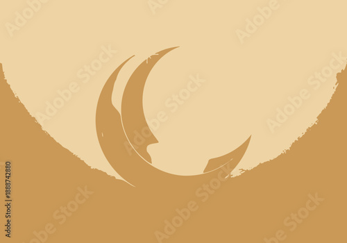 An illustrative imagefx representation of a crescent moon in a serene landscape viewed from a low angle
