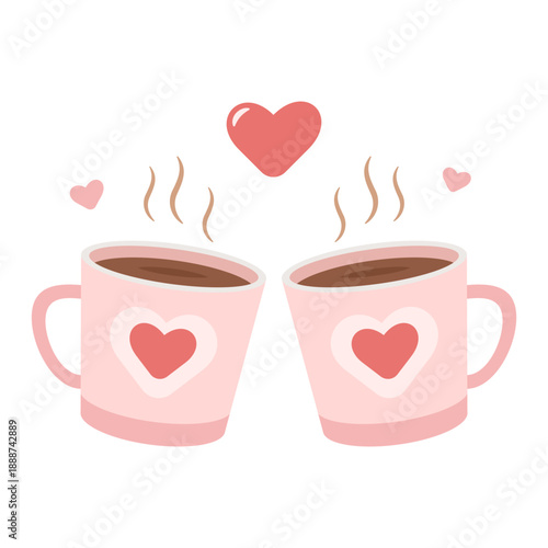Two Pink Coffee Mugs with Hearts Illustration