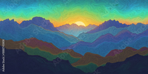 A peaceful sunrise over misty mountains with soft light, clouds, and forested hillsA peaceful sunrise over misty mountains with soft light, clouds, and forested hillsA peaceful sunrise over misty moun